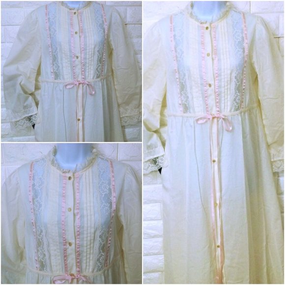 Vintage 70s-80s JCPenney Prairie Dressing Gown Robe Misses-S Pocket Button-front - Picture 1 of 11